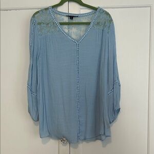Zac & Rachel Sky Blue Lace Accent Blouse